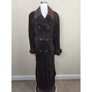 Vintage Winlit Long Leather Jacket Button Up Brown Boho Classic